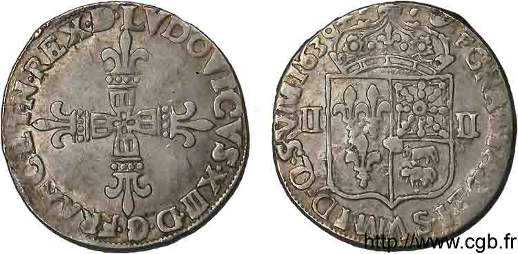 LOUIS XIII  Quart d écu de Béarn 1630 Pau AU