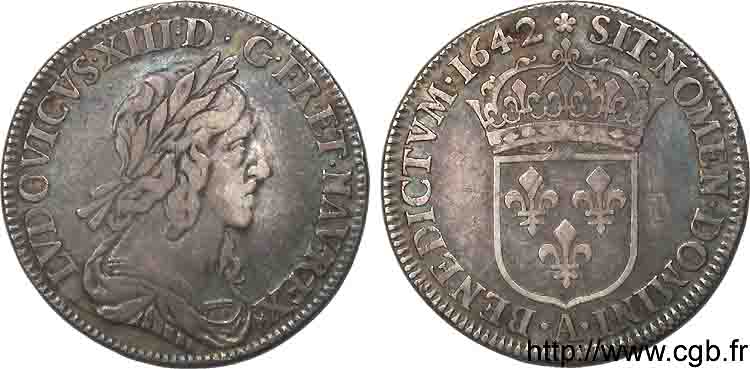 LOUIS XIII LE JUSTE Quart d écu, buste drapé et cuirassé (2e buste de Jean Warin) 1642 Paris, Monnaie de Matignon TTB