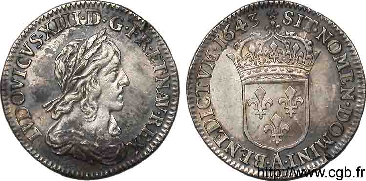 LOUIS XIII  Douzième d écu, buste drapé et cuirassé (2e buste de Jean Warin) 1643 Paris, Monnaie de Matignon q.SPL