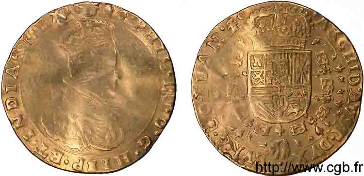 PAYS-BAS ESPAGNOLS - COMTÉ DE FLANDRE - PHILIPPE IV Double souverain 1644 Bruges MB