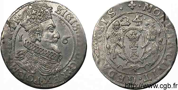 POLONIA - SIGISMONDO III VASA Quart de thaler ou ort koronny 1624 Dantzig q.SPL