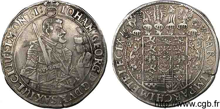 GERMANY - SAXONY - JOHN-GEORGE I Thaler 1633 Leipzig AU