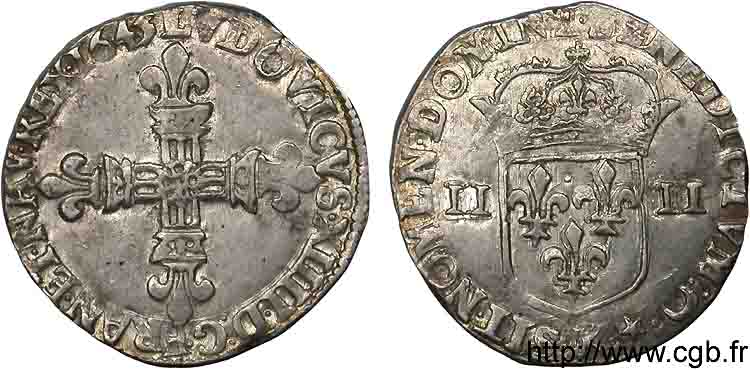 LOUIS XIV  THE SUN KING  Quart d écu, 1er type 1645 Bordeaux AU