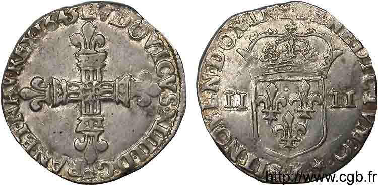 LOUIS XIV LE GRAND OU LE ROI SOLEIL Quart d écu, 1er type 1645 Bordeaux TTB+