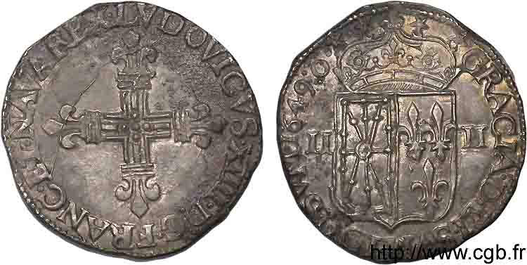 LOUIS XIV LE GRAND OU LE ROI SOLEIL Quart d&nbsp;écu de Navarre 1649 Saint-Palais TTB+