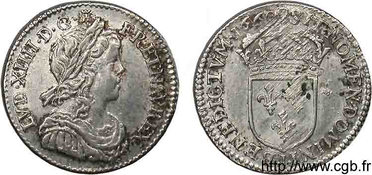 LOUIS XIV  THE SUN KING  Douzième d écu à la mèche longue 1660 Limoges EBC