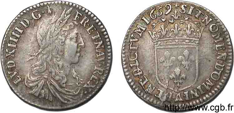 LOUIS XIV LE GRAND OU LE ROI SOLEIL Douzième d&nbsp;écu au buste juvénile, 1er type 1659 Paris TTB