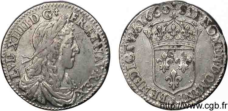 LOUIS XIV  THE SUN KING  Douzième d écu au buste juvénile, 1er type 1660 Paris BB
