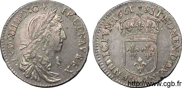 LOUIS XIV LE GRAND OU LE ROI SOLEIL Douzième d&nbsp;écu au buste juvénile, 1er type 1661 Saint-André de Villeneuve-lès-Avignon SUP