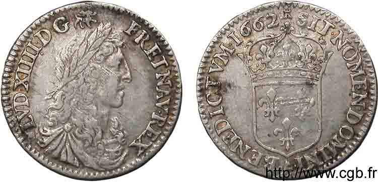 LOUIS XIV LE GRAND OU LE ROI SOLEIL Douzième d&nbsp;écu au buste juvénile, 1er type 1662 Paris TTB