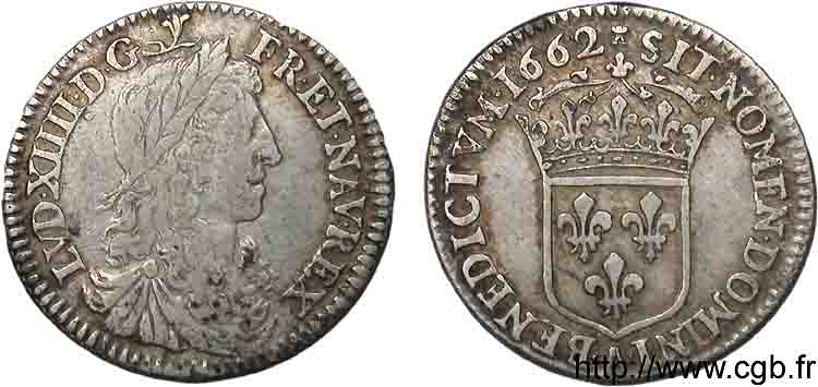 LOUIS XIV LE GRAND OU LE ROI SOLEIL Douzième d&nbsp;écu au buste juvénile, 1er type 1662 Paris TB+/TTB