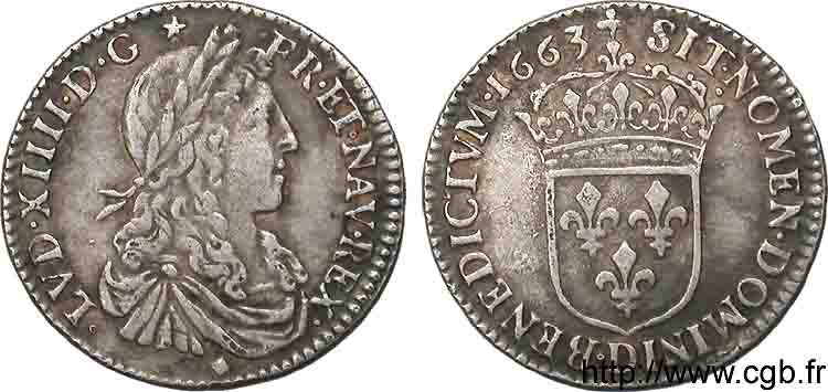LOUIS XIV  THE SUN KING  Douzième d écu au buste juvénile, 1er type 1663 Lyon MBC