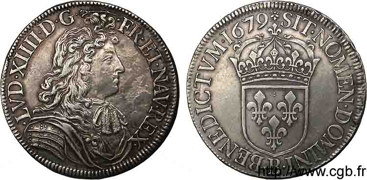 LOUIS XIV LE GRAND OU LE ROI SOLEIL Écu à la cravate, 1er type, 1er buste de Rouen 1679 Rouen TTB/TTB+