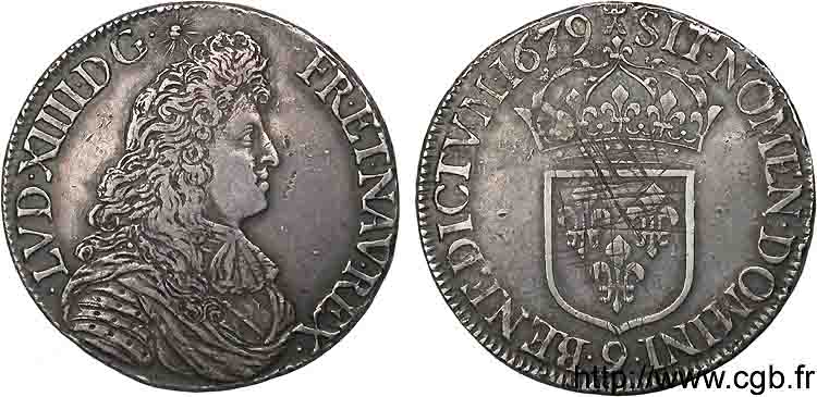 LOUIS XIV LE GRAND OU LE ROI SOLEIL Écu à la cravate, 1er type, 1er buste spécial de Rennes 1679 Rennes TTB