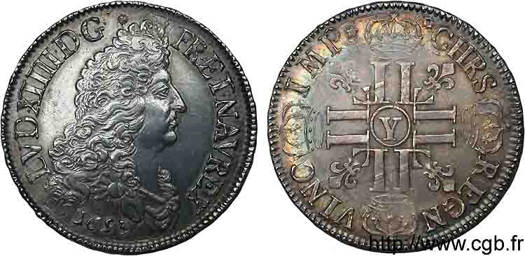 LOUIS XIV LE GRAND OU LE ROI SOLEIL Écu aux huit L, 1er type 1693 Bourges SUP