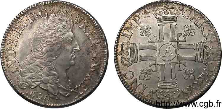 LOUIS XIV  THE SUN KING  Demi-écu aux huit L, 1er type 1690 Paris AU