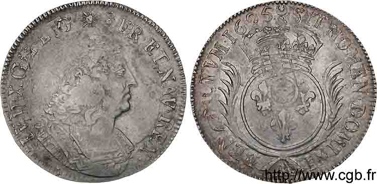 LOUIS XIV  THE SUN KING  Écu aux palmes 1695 Metz q.BB/q.SPL