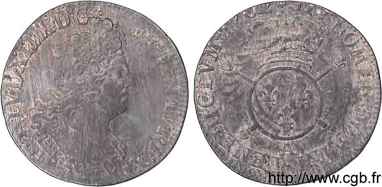 LOUIS XIV LE GRAND OU LE ROI SOLEIL Quart d écu aux insignes 1702 Paris TTB+