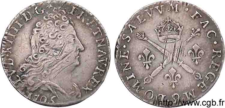 LOUIS XIV  THE SUN KING  Dix sols aux insignes 1706 Rennes BB