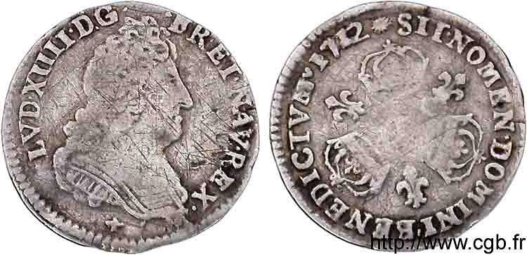 LOUIS XIV &nbsp;THE SUN KING&nbsp; Vingtième d&nbsp;écu aux trois couronnes 1712 Nantes MB