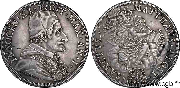 ITALY - PAPAL STATES - INNOCENT XI (Benedetto Odescalchi) Piastre Année 1 (1676-1677) Rome AU