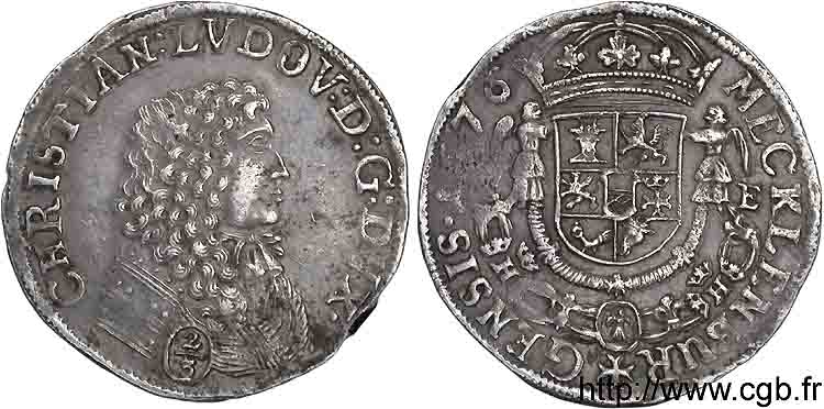 ALLEMAGNE - MECKLEMBOURG (DUCHÉ DE) - CHRISTIAN LOUIS Deux tiers de thaler 1676 Domitz SS