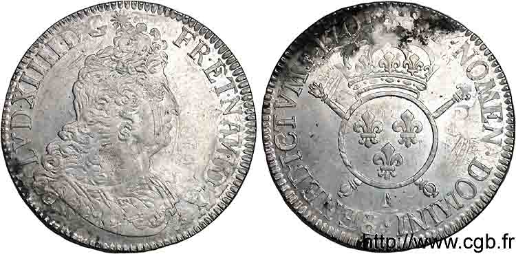 LOUIS XIV LE GRAND OU LE ROI SOLEIL Écu aux insignes 1701 Paris TTB+