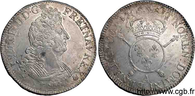 LOUIS XIV  THE SUN KING  Écu aux insignes 1702 Paris q.SPL