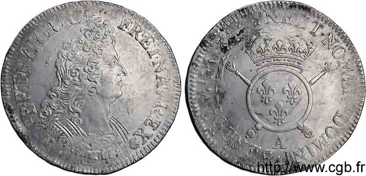 LOUIS XIV  THE SUN KING  Écu aux insignes n.d. Paris fVZ