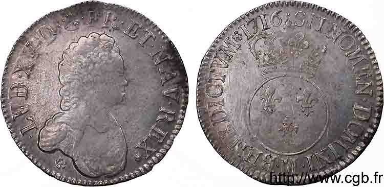 LOUIS XV  THE WELL-BELOVED  Écu vertugadin 1716 Toulouse SS/fVZ