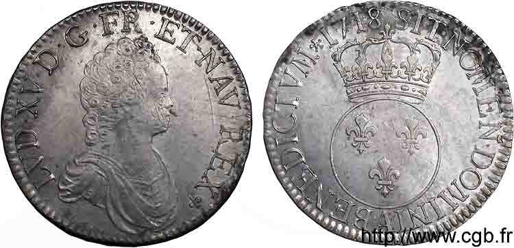 LOUIS XV DIT LE BIEN AIMÉ Écu dit &nbsp;vertugadin&nbsp; 1718 Paris TTB+