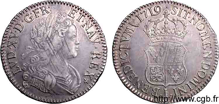 LOUIS XV  THE WELL-BELOVED  Écu de Navarre 1719 Limoges XF