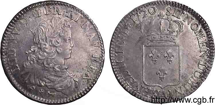 LOUIS XV  THE WELL-BELOVED  Écu de France 1720 Paris MBC+