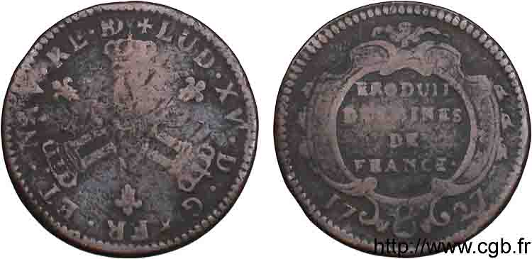 LOUIS XV  THE WELL-BELOVED  Seize deniers des mines de Béarn 1727 Pau F