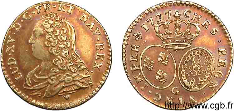 LOUIS XV DIT LE BIEN AIMÉ Demi-louis d or aux écus ovales, buste habillé 1727 Poitiers TTB