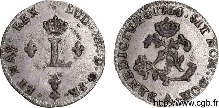 LOUIS XV DIT LE BIEN AIMÉ Double sol de billon 1764 Paris SUP