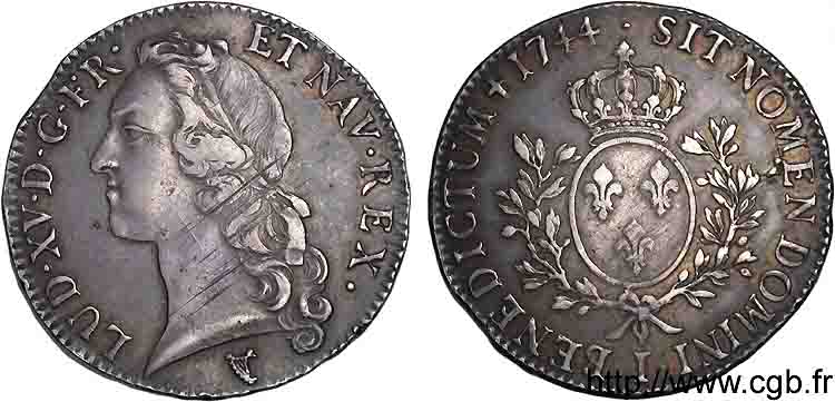 LOUIS XV  THE WELL-BELOVED  Écu dit  au bandeau  1744 Limoges XF