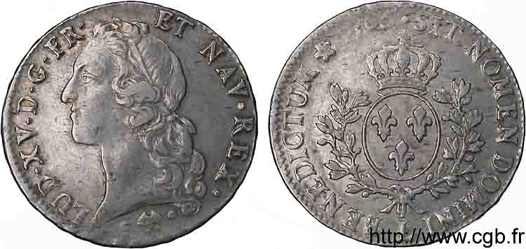 LOUIS XV  THE WELL-BELOVED  Écu dit  au bandeau  1765 Bayonne XF