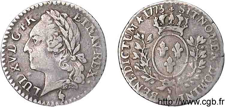 LOUIS XV  THE WELL-BELOVED  Vingtième d écu dit  à la vieille tête  1773 Paris XF