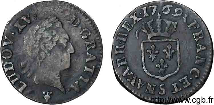 LOUIS XV  THE WELL-BELOVED  Liard dit  à la vieille tête  1769 Reims SS