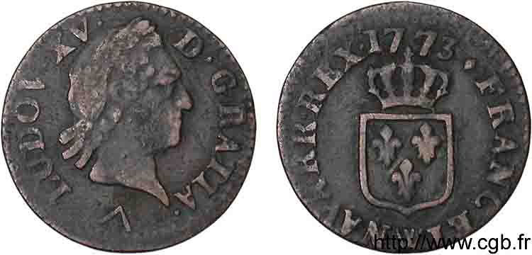 LOUIS XV DIT LE BIEN AIMÉ Liard dit &nbsp;à la vieille tête&nbsp; 1773 Lille TB+