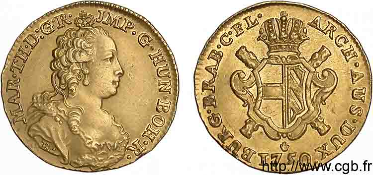 AUSTRIAN LOW COUNTRIES - DUCHY OF BRABANT - MARIE-THERESE Souverain d or, 2e type 1750 Anvers SPL