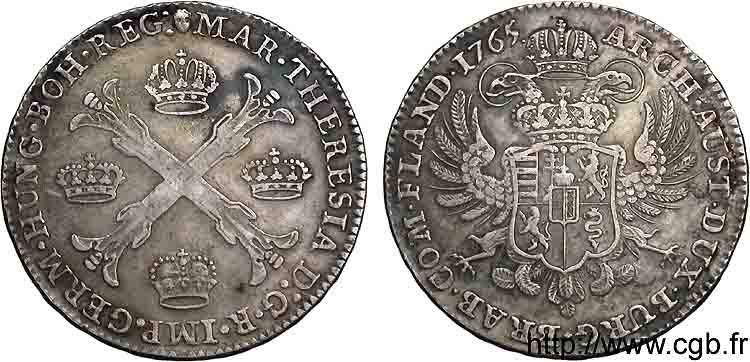 PAYS-BAS AUTRICHIENS - DUCHÉ DE BRABANT - MARIE-THÉRÈSE Kronenthaler ou couronne d argent 1765 Bruxelles, tête d ange TTB