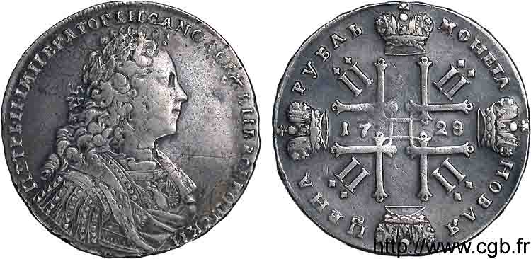 RUSSIE - PIERRE II Rouble 1728 Moscou TB+