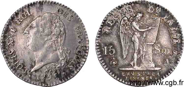 LOUIS XVI 15 sols dit  au génie , type FRANÇOIS 1791 Paris SS