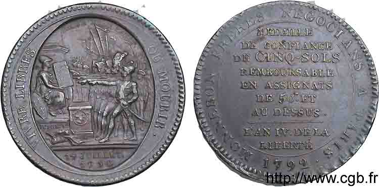 REVOLUTION COINAGE Monneron de 5 sols au serment (An IV) 1792 Birmingham, Soho SS