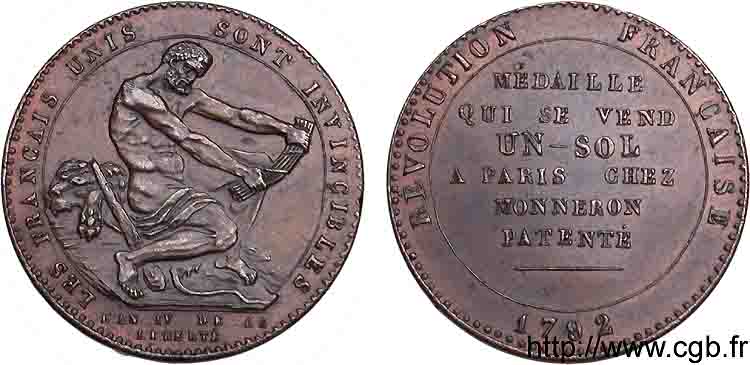 REVOLUTION COINAGE / CONFIANCE (MONNAIES DE…) Monneron de 1 sol à l Hercule 1792 Birmingham, Soho AU