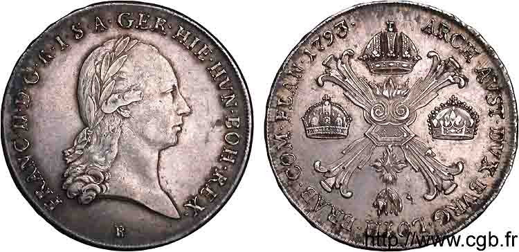 AUSTRIAN NETHERLANDS - FRANCIS II OF AUSTRIA Kronenthaler (thaler à la couronne) 1793 Kremnitz XF