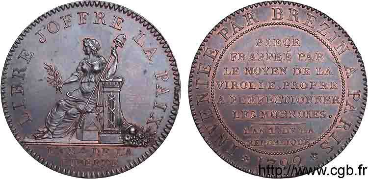 REVOLUTION COINAGE / CONFIANCE (MONNAIES DE…) Essai de Brézin à la Paix 1792 Paris MS