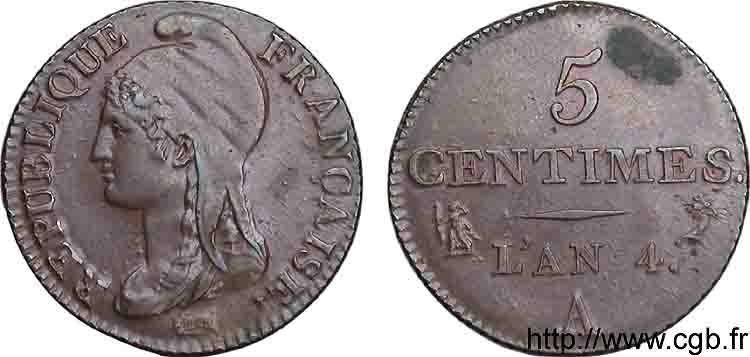 5 centimes Dupré, petit module 1796 Paris F.113/1 SUP 